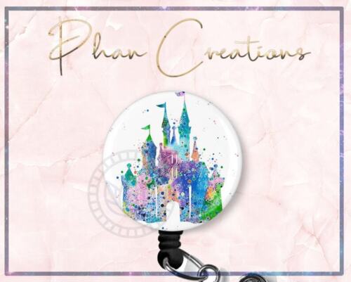 Watercolor Castle Cute Retractable ID Badge Reel