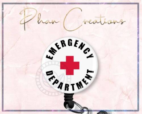 White Emergency Department Retractable ID Badge Reel