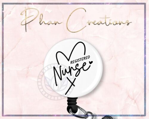 White Registered Nurse Retractable ID Badge Reel