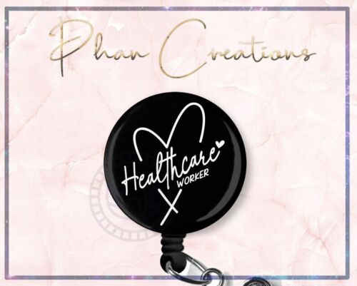 Black Healthcare Worker Retractable ID Badge Reel