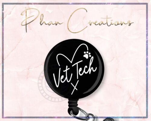 Black Vet Tech Retractable ID Badge Reel