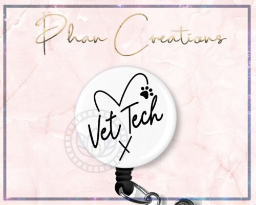 White Vet Tech Retractable ID Badge Reel