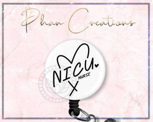 White NICU Nurse Retractable ID Badge Reel