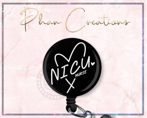 Black NICU Nurse Retractable ID Badge Reel