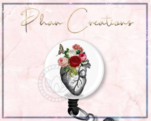 Floral Heart Retractable ID Badge Reel