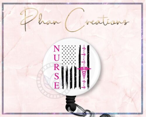 American Flag Retractable Nurse ID Badge Reel