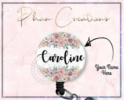 Personalize Name Floral Retractable ID Badge Reel