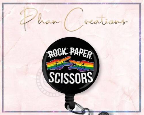 Rock Paper Scissors Pride Retractable ID Badge Reel