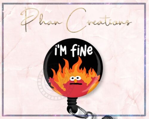 Hellmo Fire I'm Fine Retractable ID Badge Reel