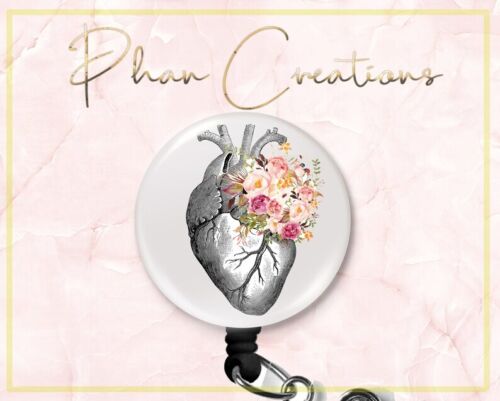 Floral Heart Retractable ID Badge Reel