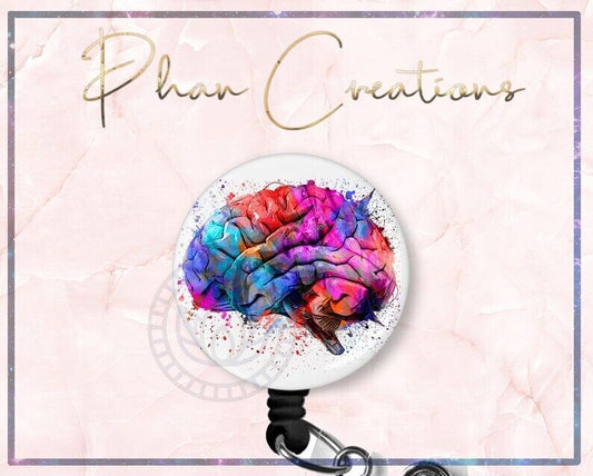 Watercolor Neuro Brain Retractable ID Badge Reel