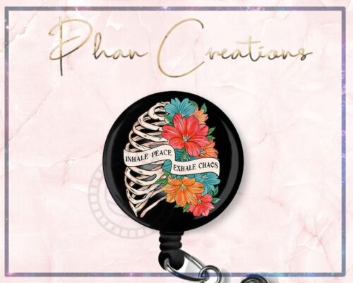 Inhale Peace Exhale Chaos Retractable ID Badge Reel