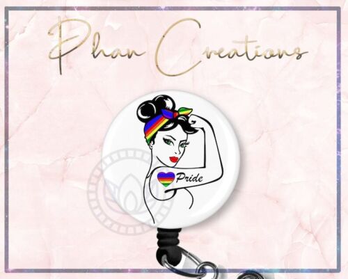 LGBTQ Rosie The Riveter Pride Retractable ID Badge Reel