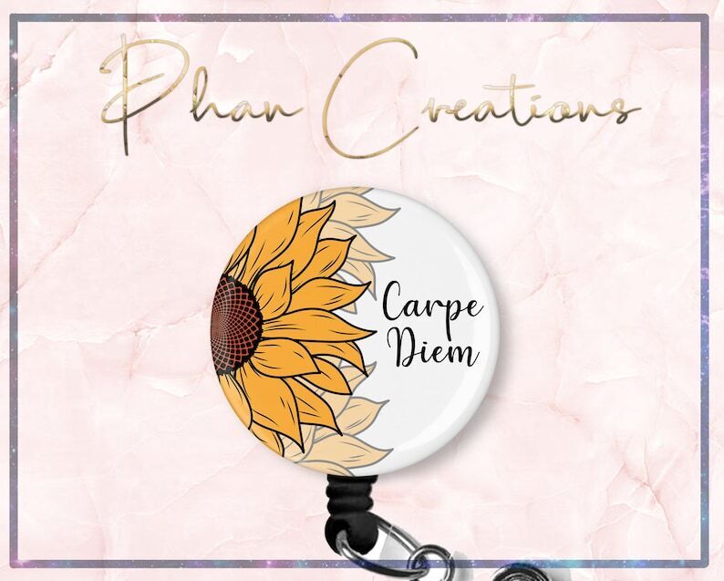 Personalize Sunflower Retractable Custom ID Badge Reel